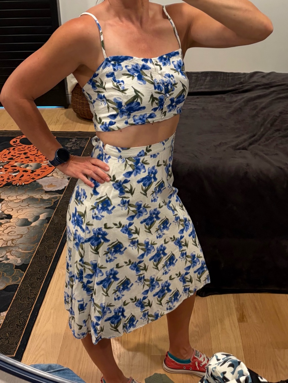 Lulu's White Linen A-Line Skirt with Matching Crop Top